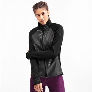 Puma Get Fast Running Jacket Zip Up Black Medium Shiny Faux Leather Vinyl